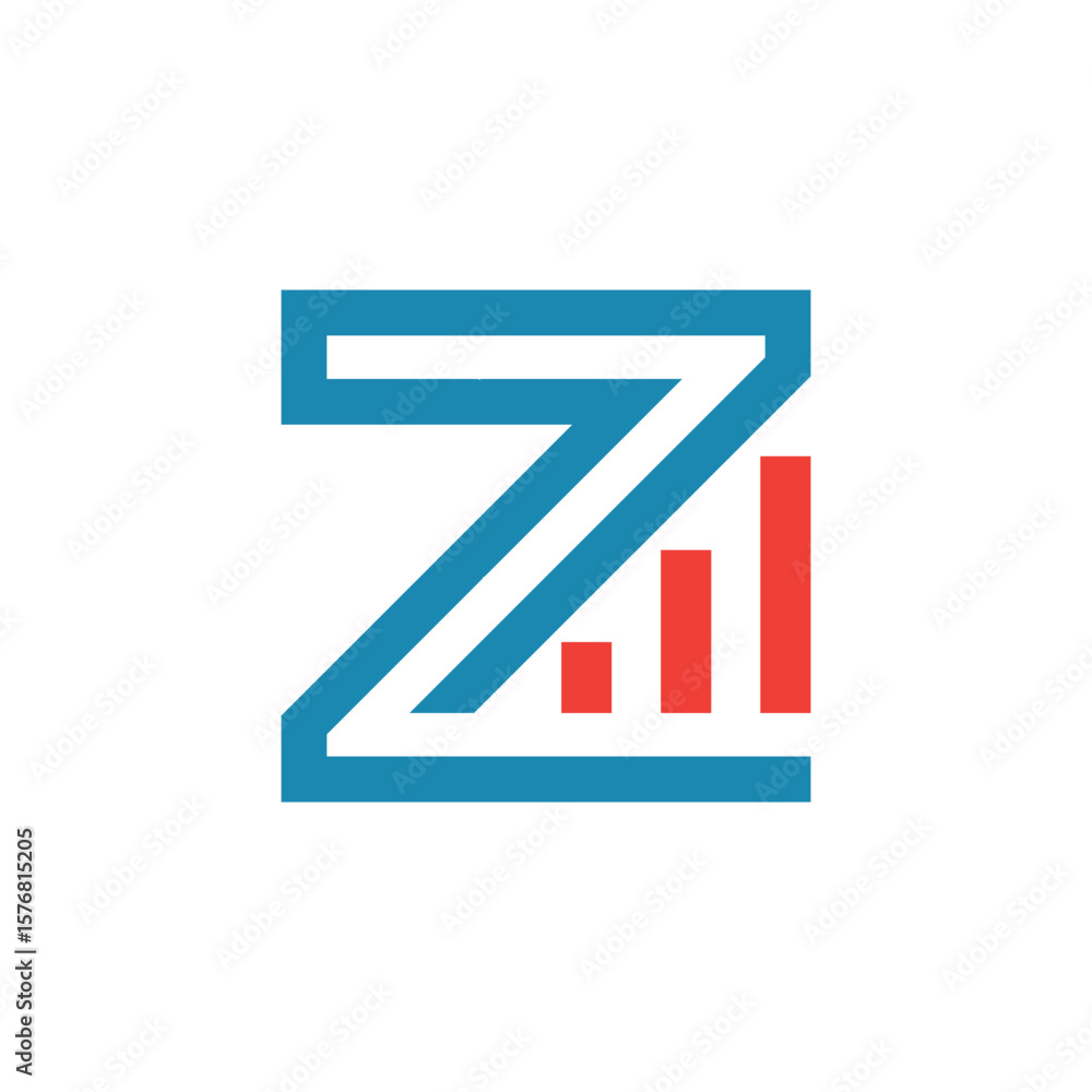 Fototapete this image depicts a flat logo design of an initial letter z in blue color with an orange graph bar 