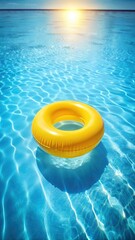 Bright Yellow Inflatable Ring Floating in Serene Pool