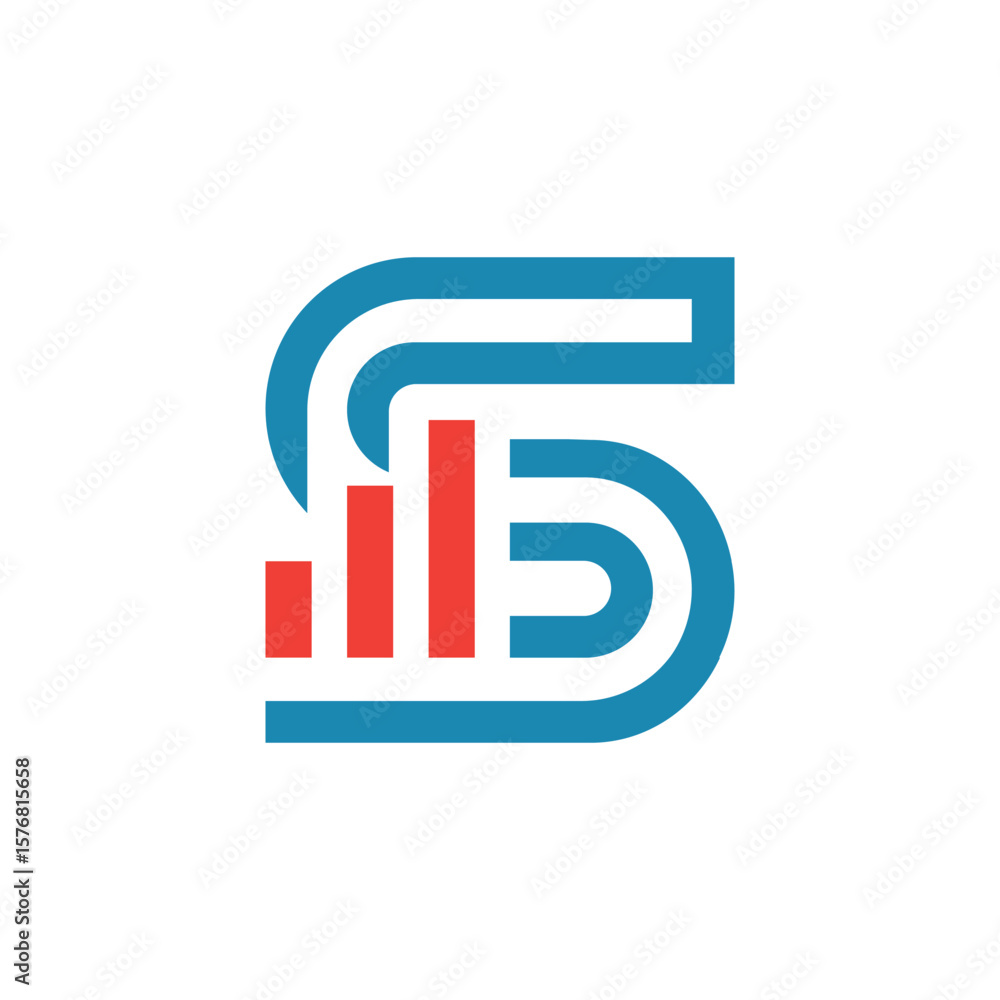 Poster This image depicts a flat logo design of an initial letter S in blue color with an orange graph bar that looks clean and modern on a white background for statistic purposes