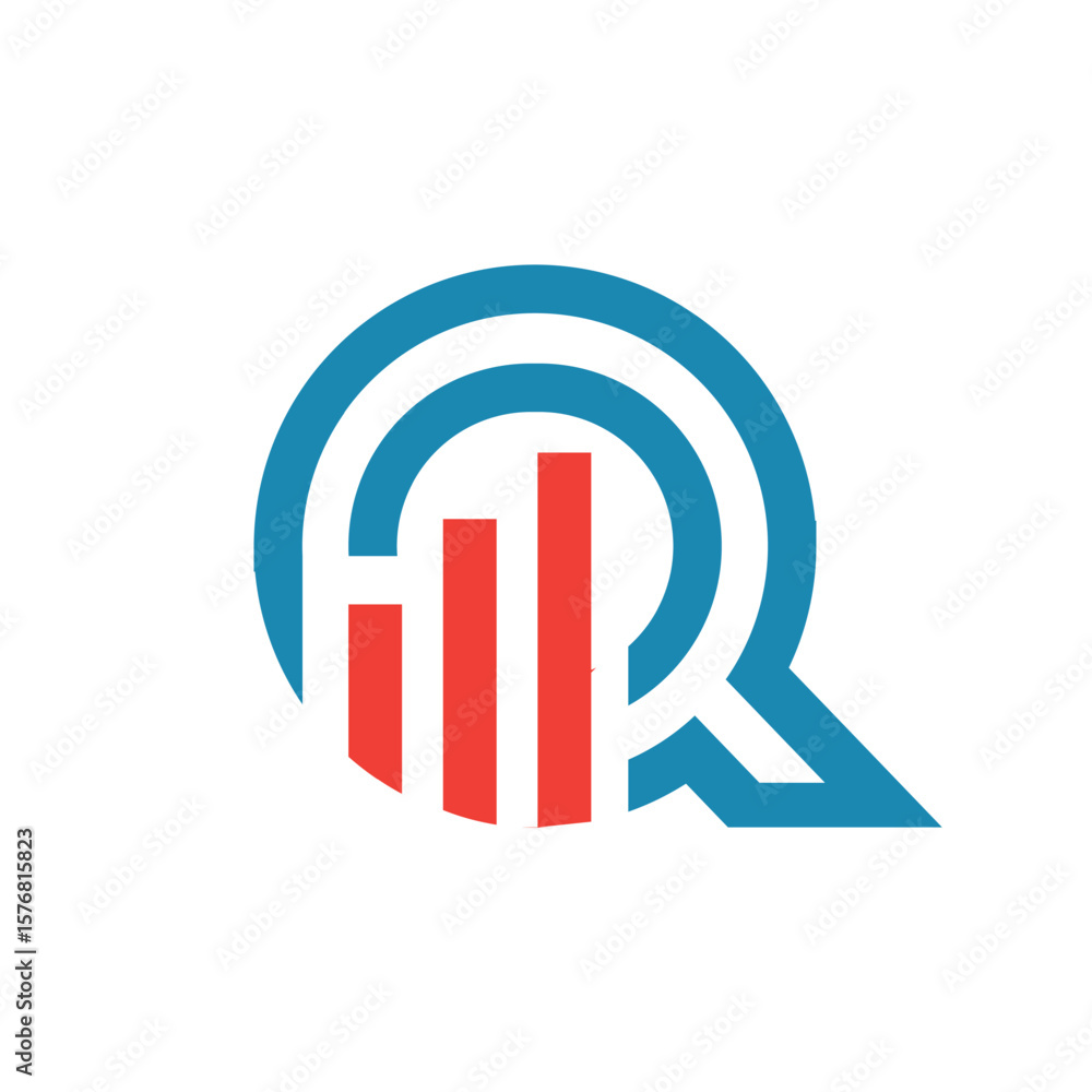 Poster This image depicts a flat logo design of an initial letter Q in blue color with an orange graph bar that looks clean and modern on a white background for statistic purposes
