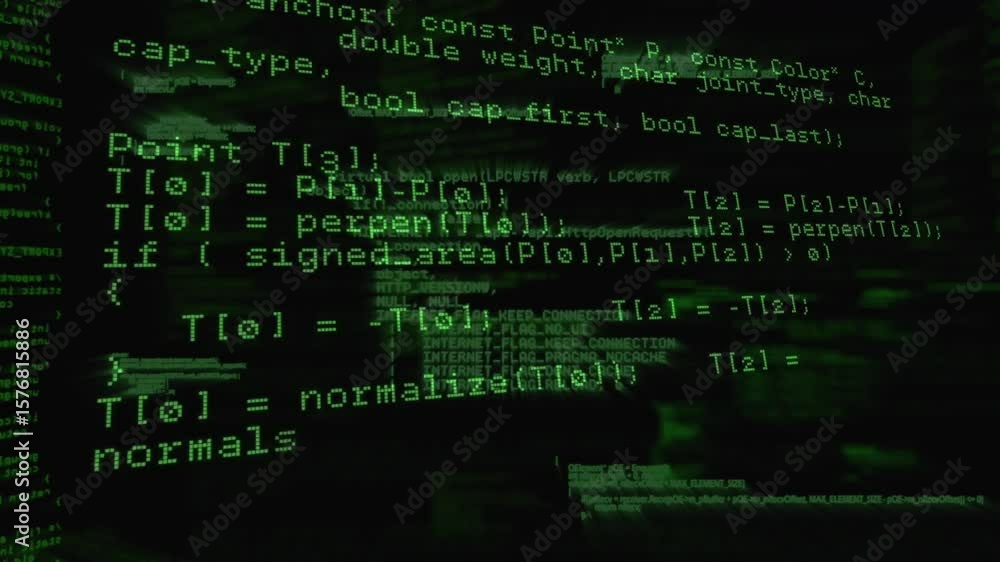 Poster opening hacker-style terminal showing green code then revealing vector functions for visualization