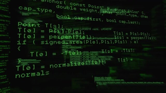 Opening hacker-style terminal showing green code then revealing vector functions for visualization