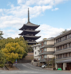 Giant wooden five-story pagoda located at the Kofuku-ji Gojunoto temple in Nara Japan. Photo taken...