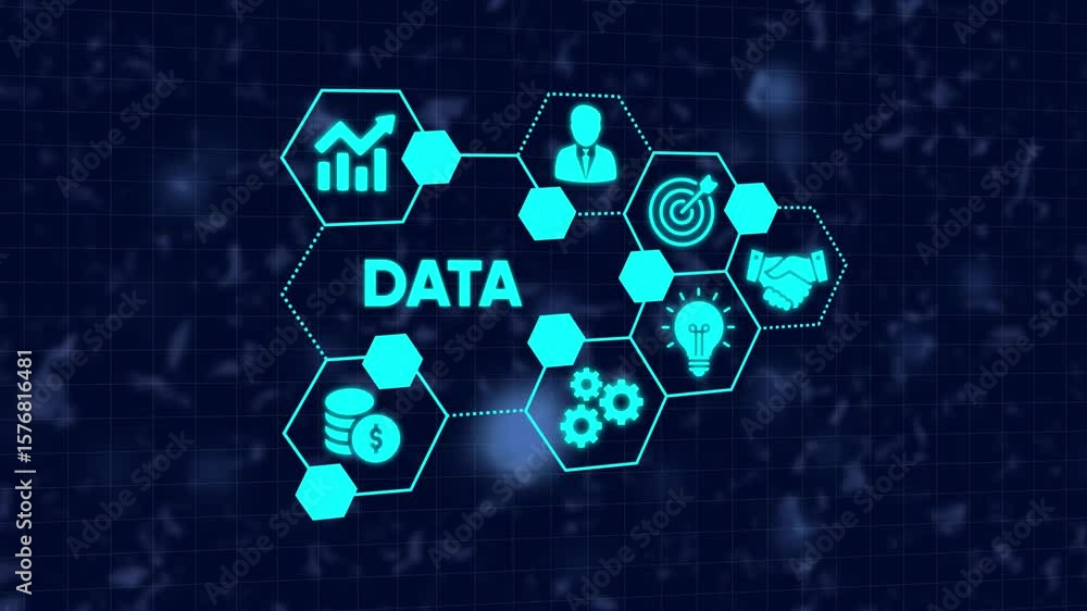 Poster animated diagram illustrating data analysis business concepts in a modern digital space
