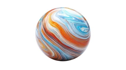 A swirling sphere of colorful marble texture creates an abstract and mesmerizing design isolated on transparent background