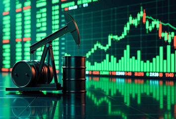 Stock Market Chart with Future Digital Data and Global Financial Trends, Oil Stock Chart.