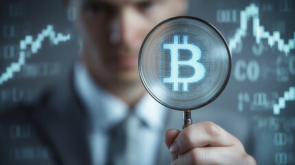 bitcoin crypto currency block chain, future business,Day trader buying selling currency and trading on the cryptocurrency exchange by computer and bitcoin graph, planning and manage profit investment 