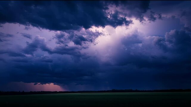 Powerful Lightning Bolt Illuminates Dark, Stormy Sky Over Vast Open Field, Creating Dramatic and Intense Atmosphere with Thick Ominous Clouds Adding to Sense of Impending Weather and Highlighting Raw