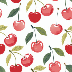 Cherry Pattern Hand Draw Vintage Vector