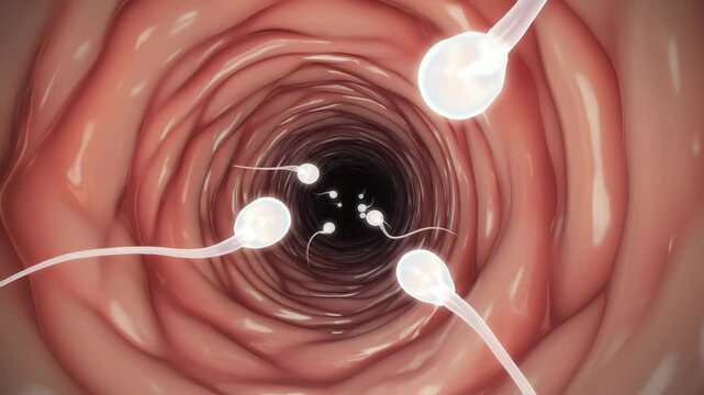 3D Animation of Sperm Cells Swimming Through Human Reproductive Canal