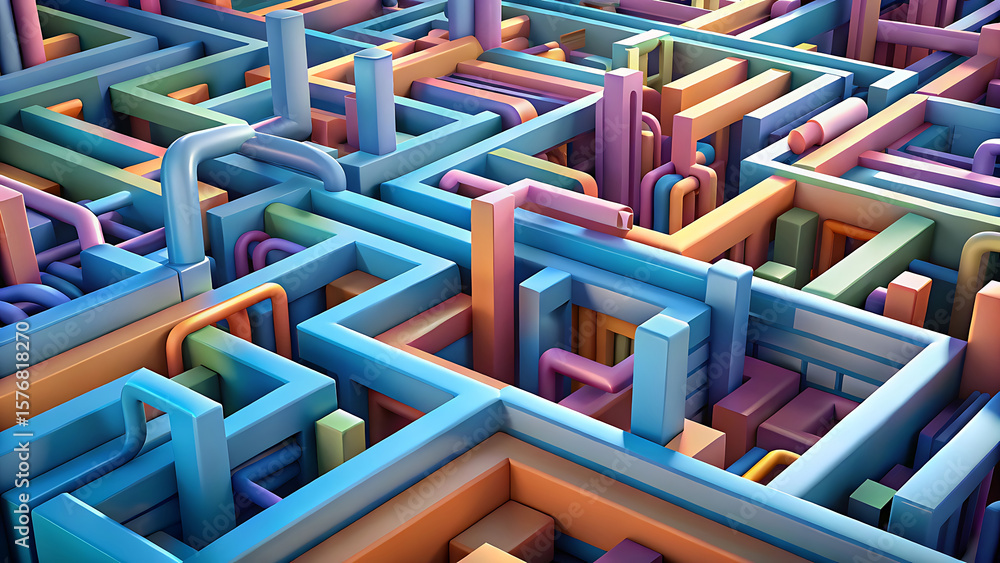 Poster 3d render abstract background of volumetric maze structure
