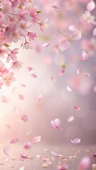 delicate pink sakura petals gently falling on a soft pastel background