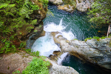 Cascade with Crystal Blue Water in National Park