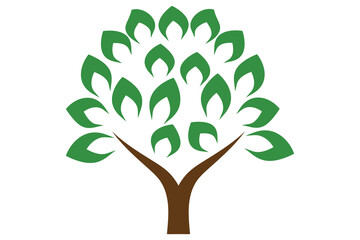 Modern vector tree logo with green leaves.