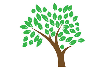 Modern vector tree logo with green leaves.
