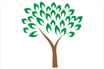 Modern vector tree logo with green leaves.