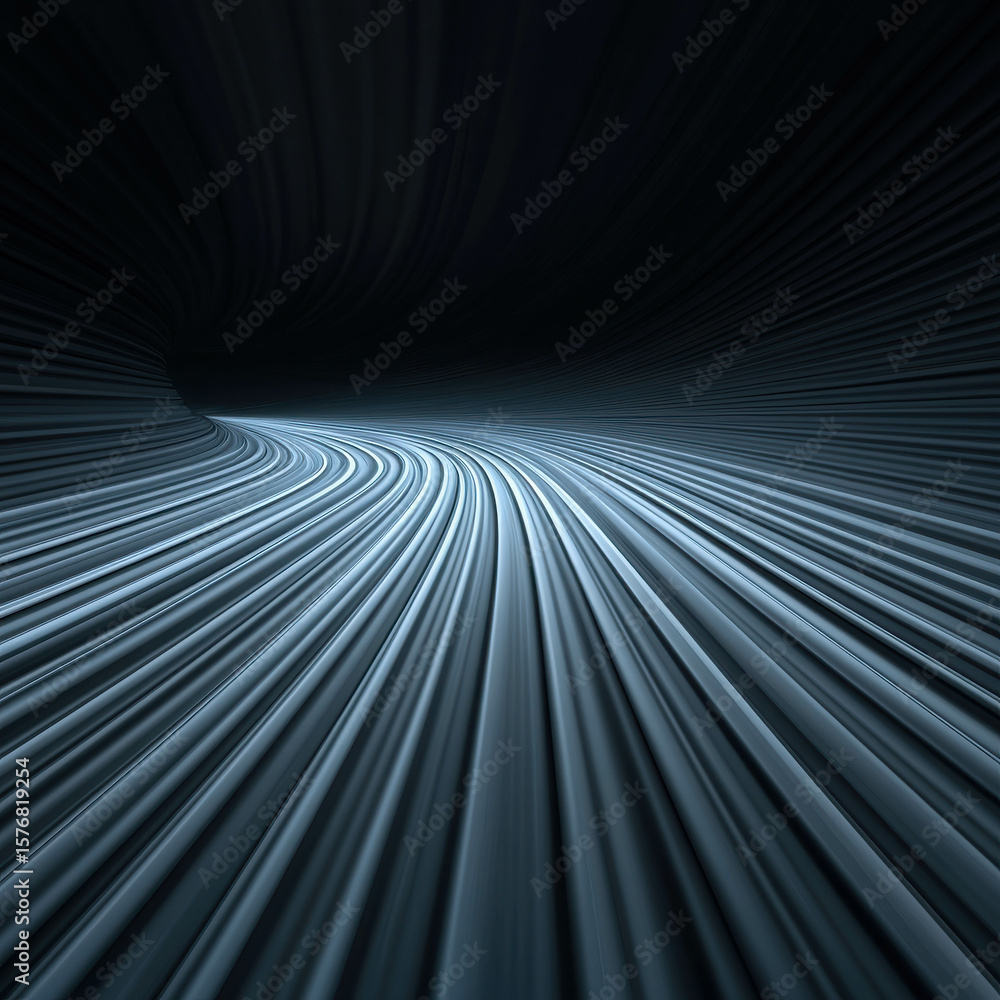 Poster abstract digital tunnel concept with flowing lines in shades of blue, creating a sense of motion and