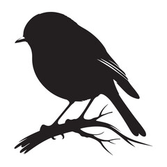 Silhouette of a Perched Bird on Branch Isolated on White Background – Vector Illustration of Small Songbird Sitting Calmly, Perfect for Nature, Wildlife, or Ornithology Design