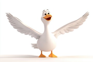 Obraz premium Goose honking in flight 3d cartoon character on white background