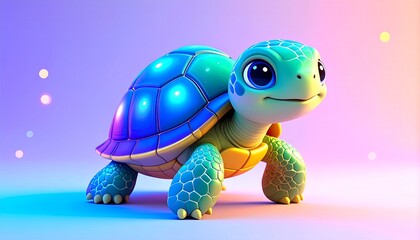 Cute Turtle Cartoon Character on Colorful Background.