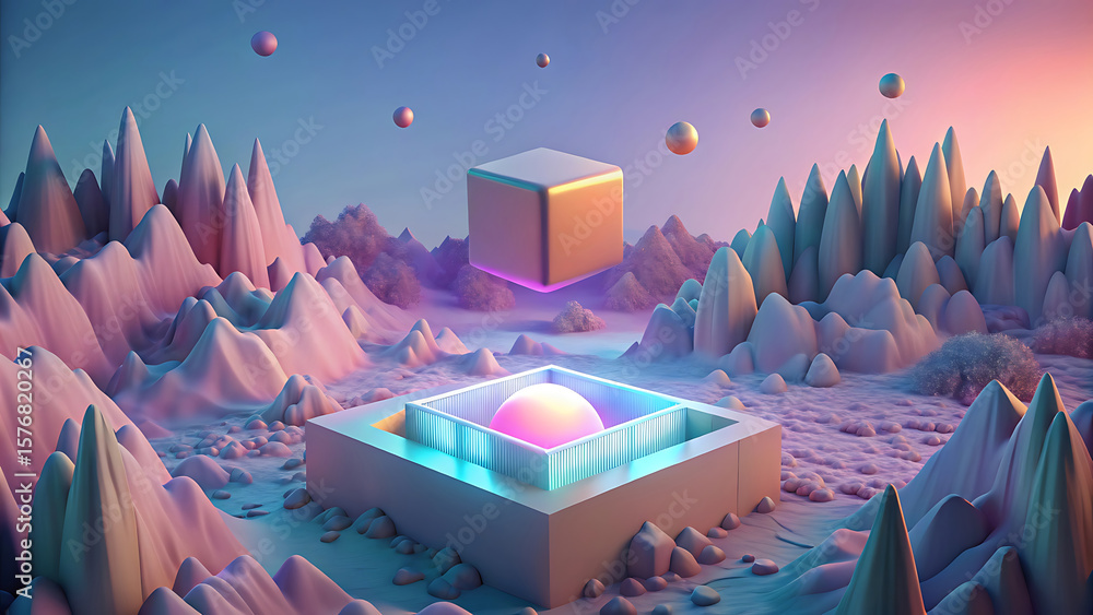 Poster minimal dreamy render with soft glowing colors and abstract art