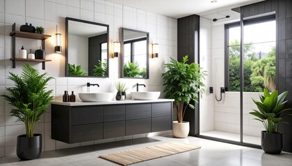 Modern bathroom with plants and natural light