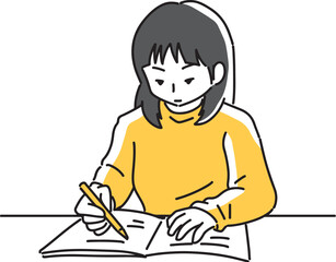 勉強に集中している女性