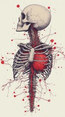 Dark Gothic Cartoon Skeleton with Heart and Blood Vessels in Chaos