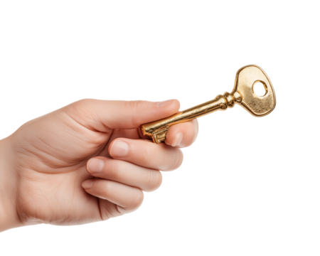 Hand holding a golden metal key