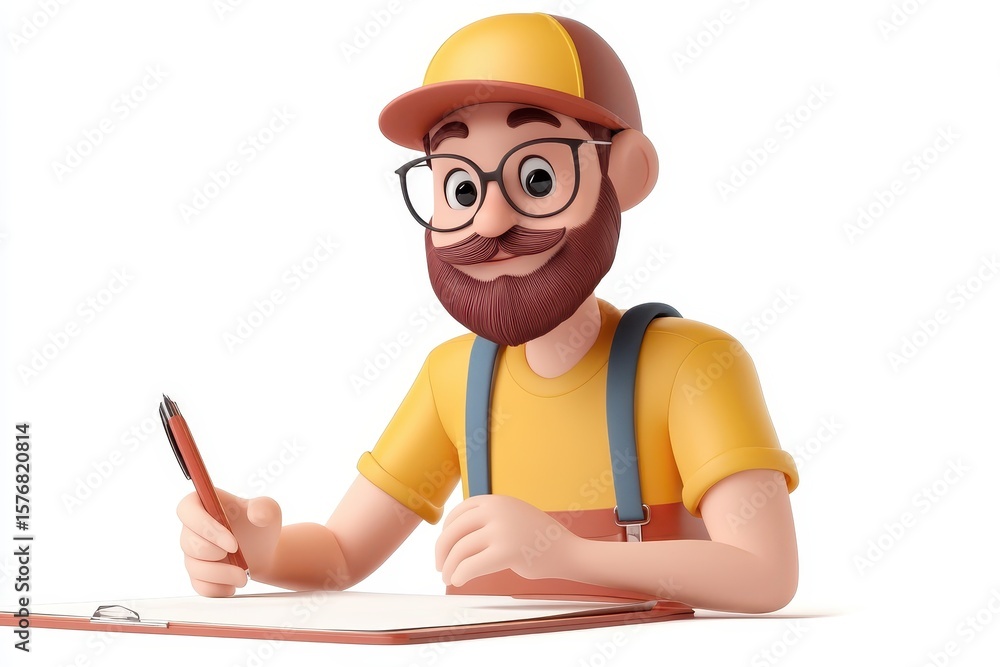 Poster graphic designer sending drafts 3d render cartoon character on white background
