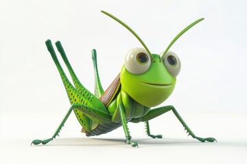 Grasshopper isolated in 3d cartoon character on white background