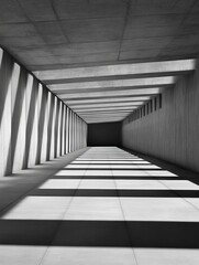 Minimalist Architectural Corridor with Shadows and Light Patterns