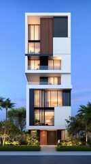 Modern Architectural Design of a High-Rise Residential Building