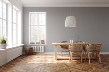 Modern Dining Room with Gray Wall Paneling

