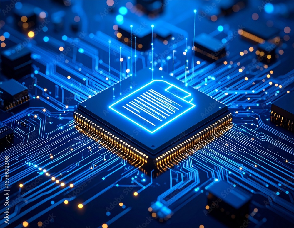 Fototapete technology concept with document symbol on a microchip