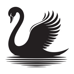 Obraz premium Swan silhouette and reflection, Black Swan Vector Illustration, White Background.