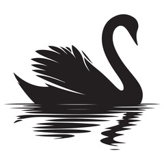 Obraz premium Swan silhouette and reflection, Black Swan Vector Illustration, White Background.