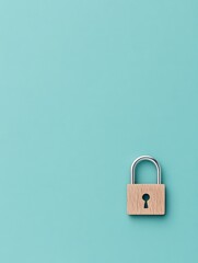 Minimalist Concept of Cybersecurity with Lock on Turquoise Background