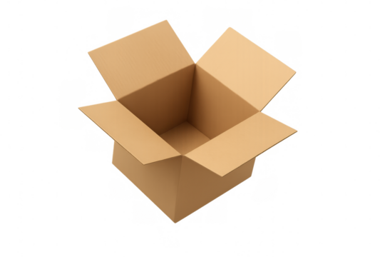 Realistic open cardboard box isolated on transparent background, ready for shipping and packaging - Powered by Adobe