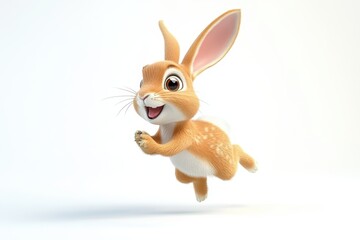 Hare sprinting 3d cartoon character on white background
