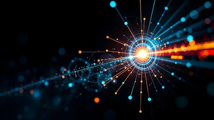 Fototapeta premium A vibrant abstract background with glowing light circle and fractal stars creates a magical and energetic design