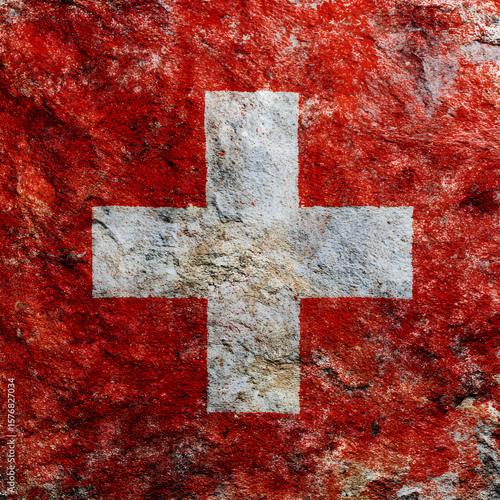 Poster weathered swiss flag on textured background displaying rustic aesthetic and symbol of heritage