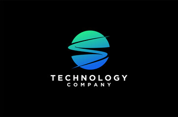 S letter on globe modern logo for a tech company. S initial vector illustration
