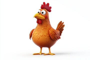 Hen pecking ground 3d cartoon character on white background