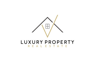Roof house logo design property real estate vector illustration, simple minimalist design. 