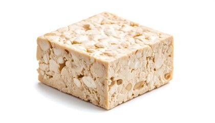 Single White Almond Nougat Cube on White Backdrop Sweet Confectionery Delight