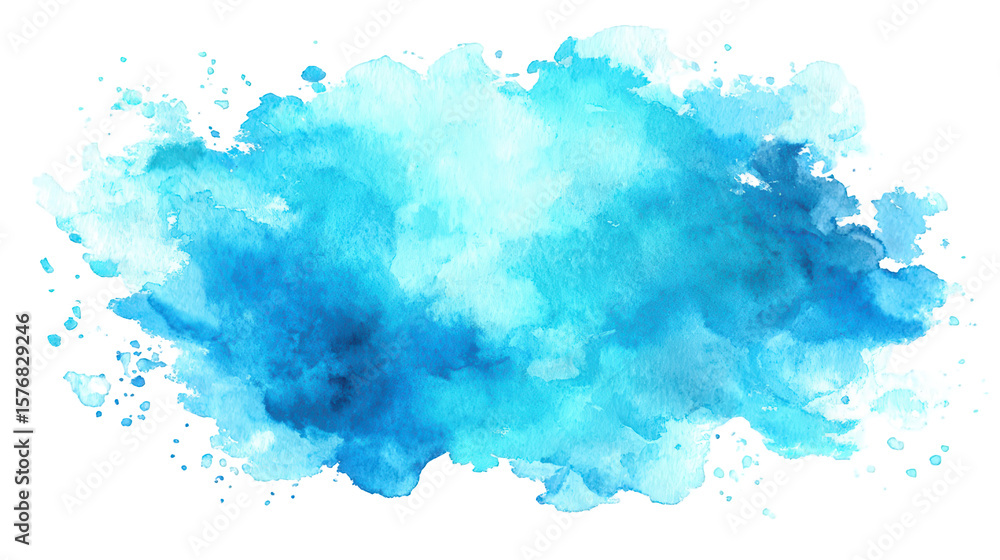 Poster an expressive watercolor splash in serene blues creates a soft artistic stain with a transparent bac