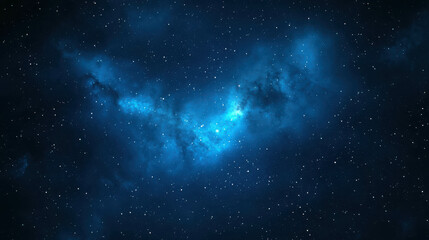 Fototapeta premium Vast and Mysterious Galactic Scene with Bright Stars and Beautiful Cosmic Clouds in Deep Blue Background of Universe