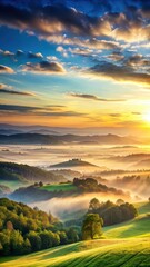 Obraz premium serene sunrise over gentle hills at dawn