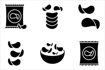 Chips potato icons set, vector illustration on white background. 